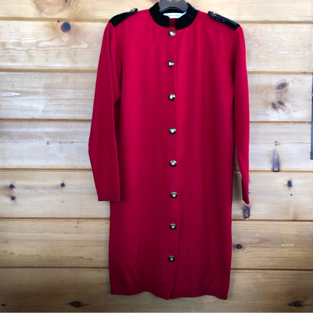 Vintage Karen Lessly Long knit dress  Velvet Trim Christmas Holiday Party S